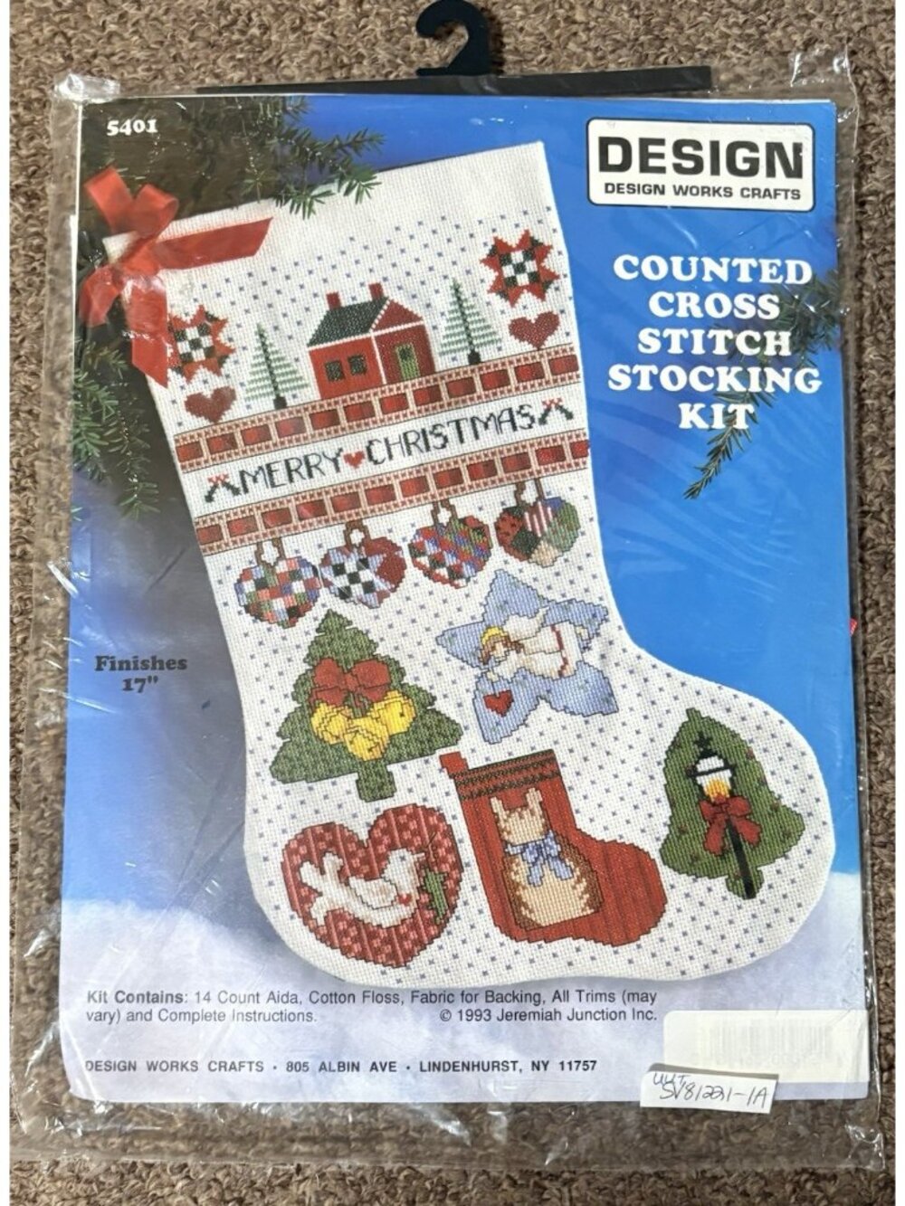 -Design Work Crafts Counted Cross Stitch Stocking Kit Merry Christmas NIP